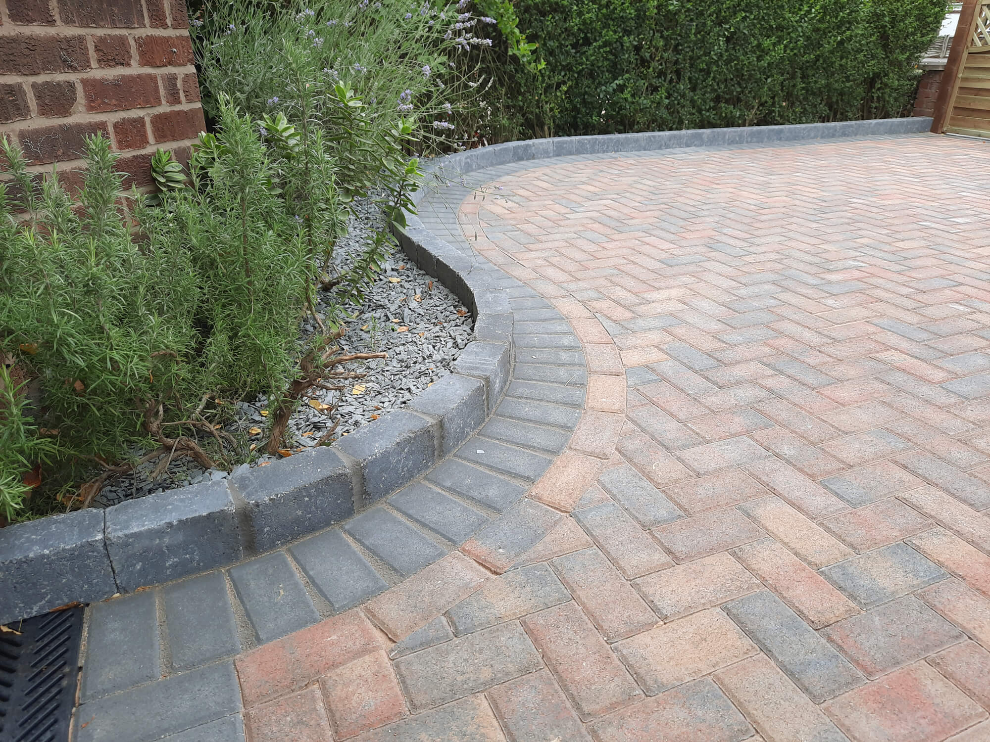 block paving in herringbone design 