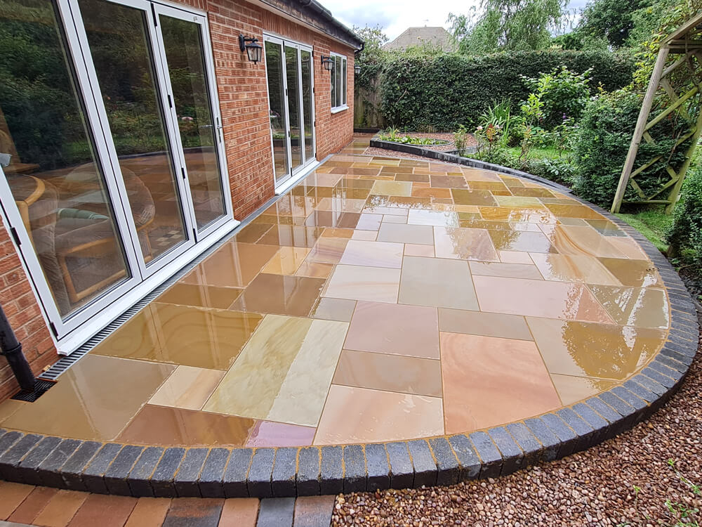 Case Study Circular Patio with Buff Brown Sandstone Slabs